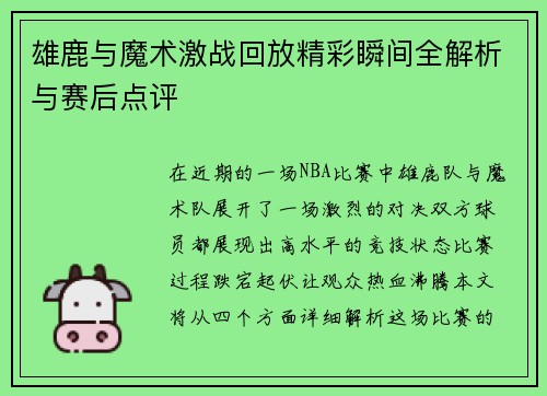 雄鹿与魔术激战回放精彩瞬间全解析与赛后点评